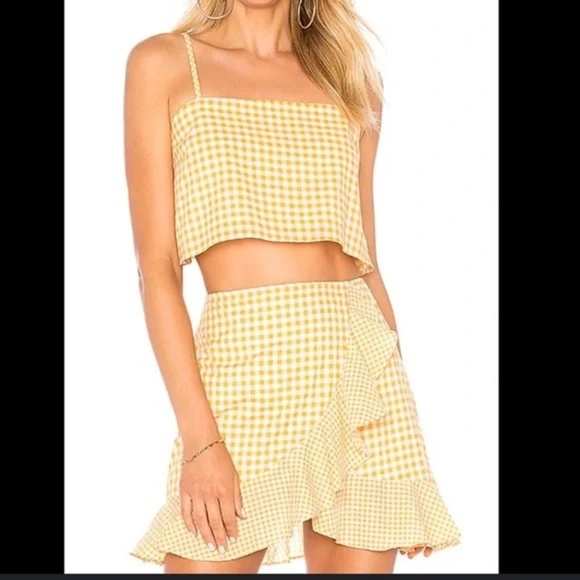 Lovers + Friends Two Piece Set Yellow Gingham Skirt Set Yellow - Picture 1 of 8
